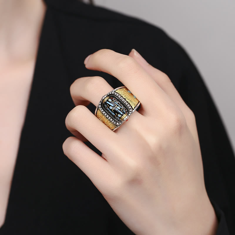 Nine-Eye Dzi Bead Wealth and Protection Spiritual Ring