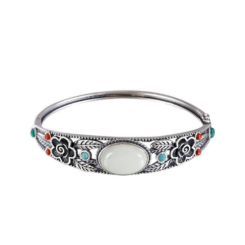 Harmony Luck Jade Bracelet with Flower Leaf Design