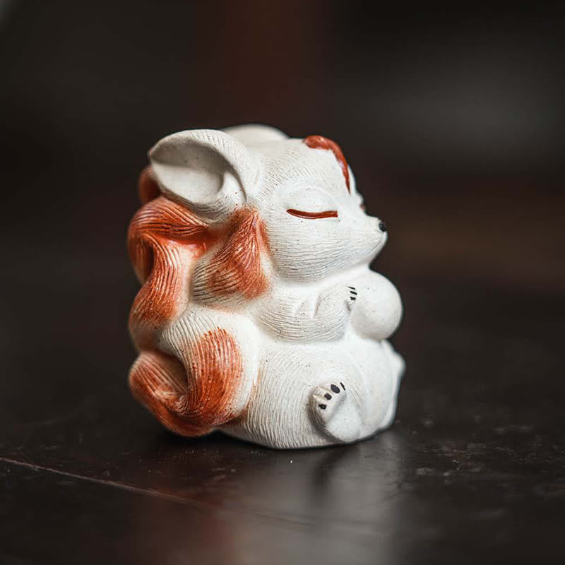 Mini Nine-Tailed Fox Purple Clay Desk Decoration for Zen