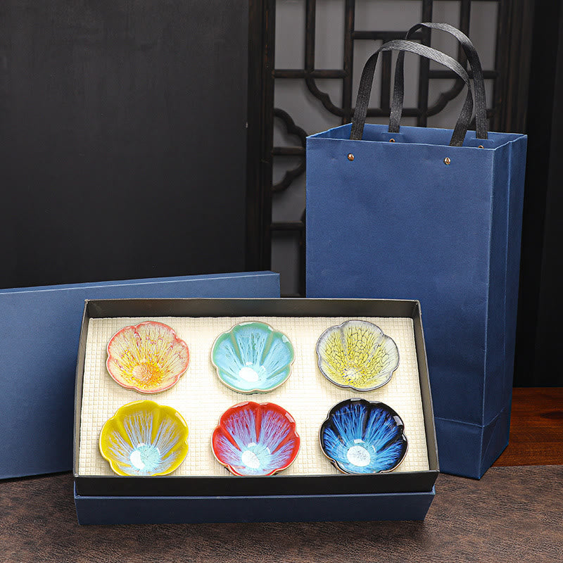 6pcs Plum Blossom Ceramic Jianzhan Tea Cup Set