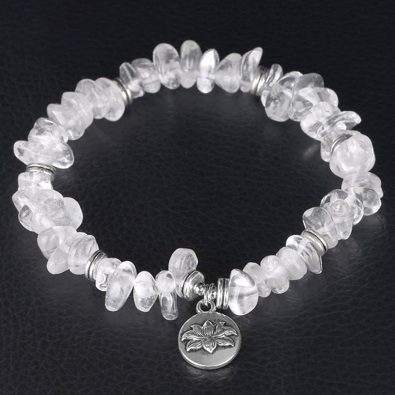 8mm White Crystal Lotus Bracelet for Meditation & Healing