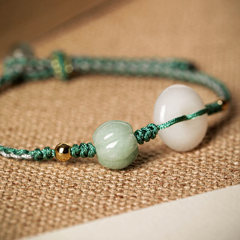 White Jade Peace Buckle Pumpkin Bead Bracelet for Protection