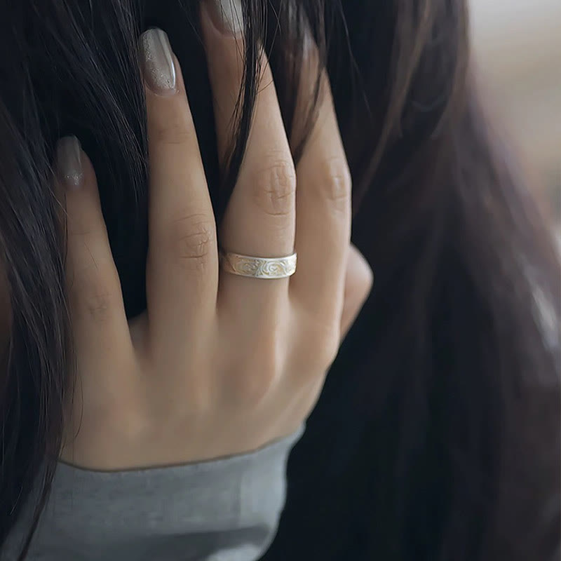 Adjustable 999 Sterling Silver Heart Sutra Spiritual Ring
