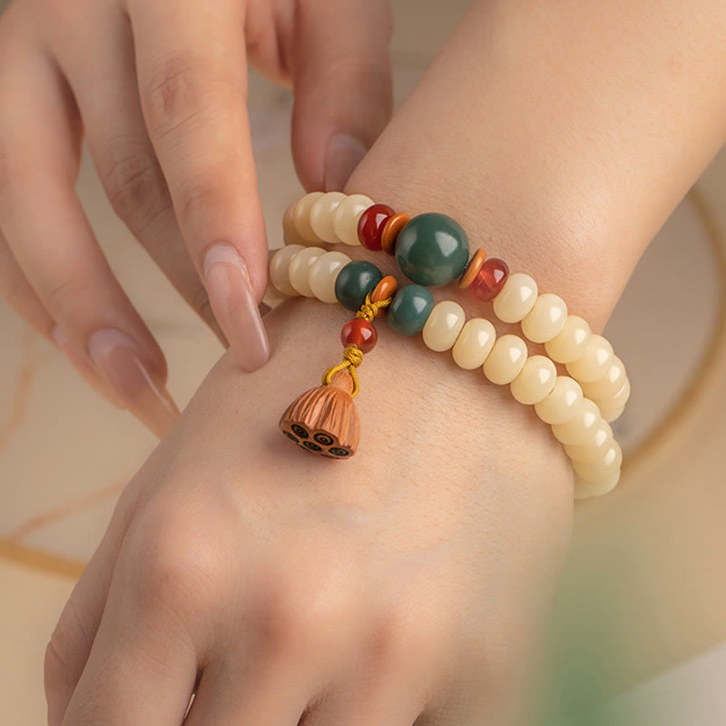 Bodhi Seed Lotus Bracelet Double Wrap for Peace & Wisdom