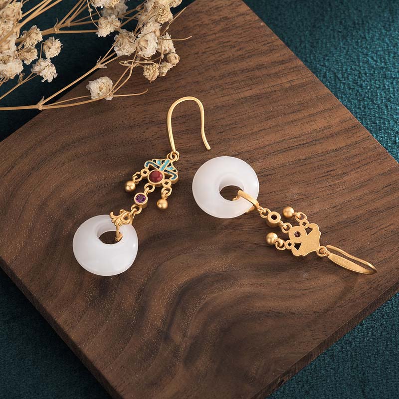 White Jade Blessing Drop Earrings for Protection & Luck