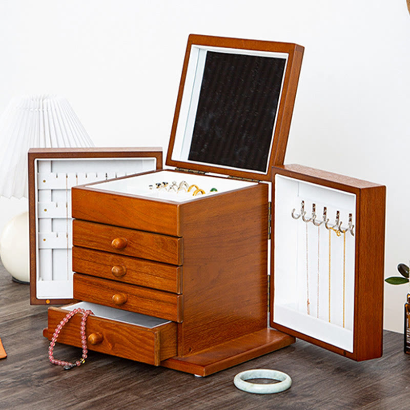 Large Vintage Wooden Jewelry Box with Mirror | Healing Sounds