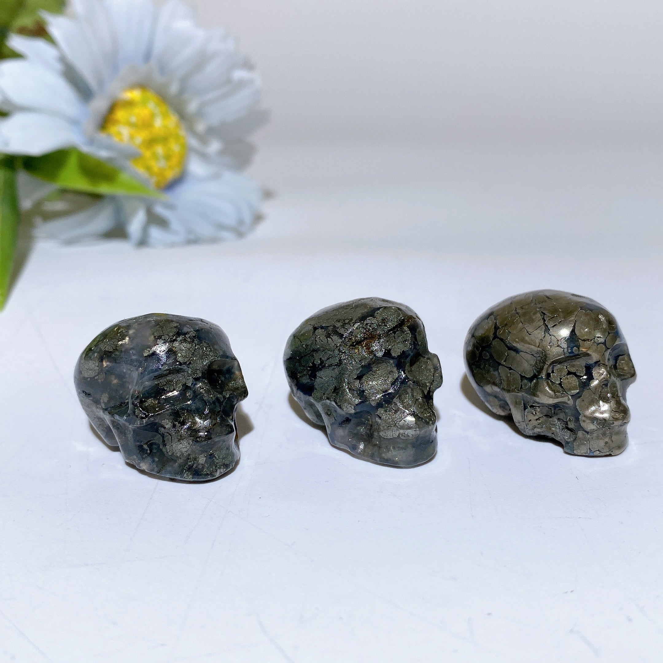 1.1 inch Agate Pyrite Crystal Skull Carving for Healing
