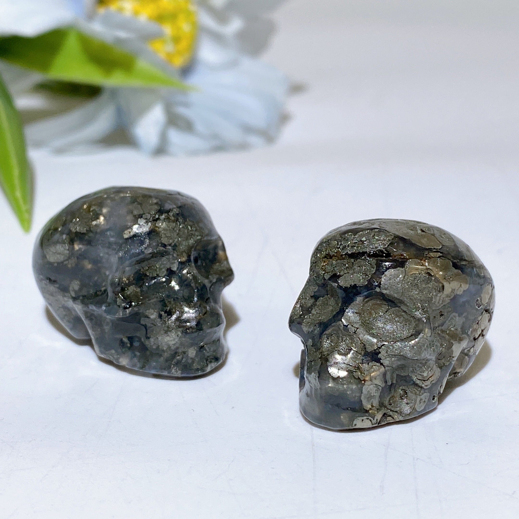 1.1 inch Agate Pyrite Crystal Skull Carving for Healing