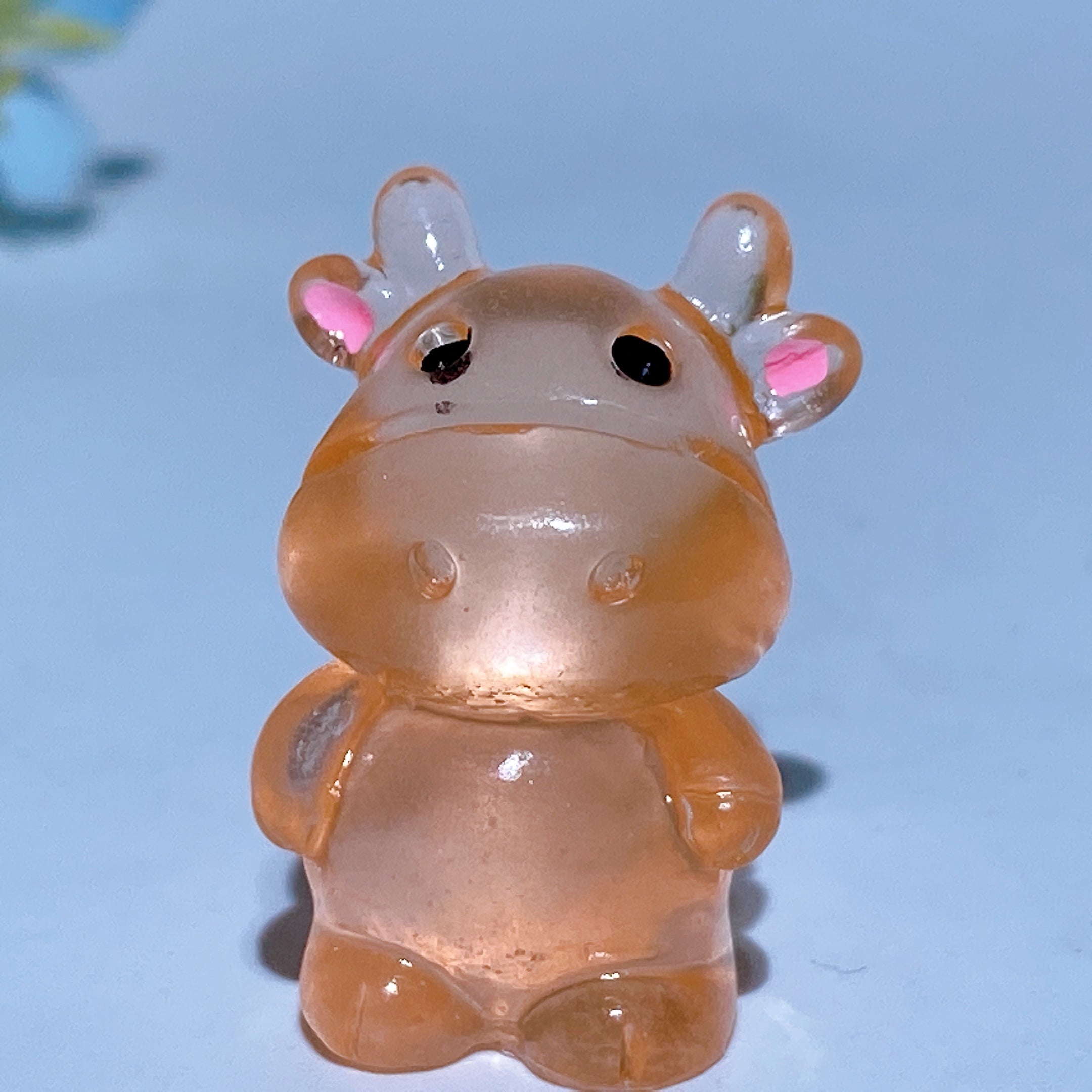 1.1 inch Crystal Cow Carving Figurine Spiritual Animal Statue