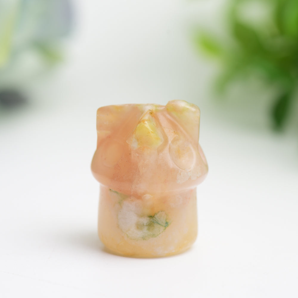 1.1-Inch Flower Agate Mini House Crystal Carving