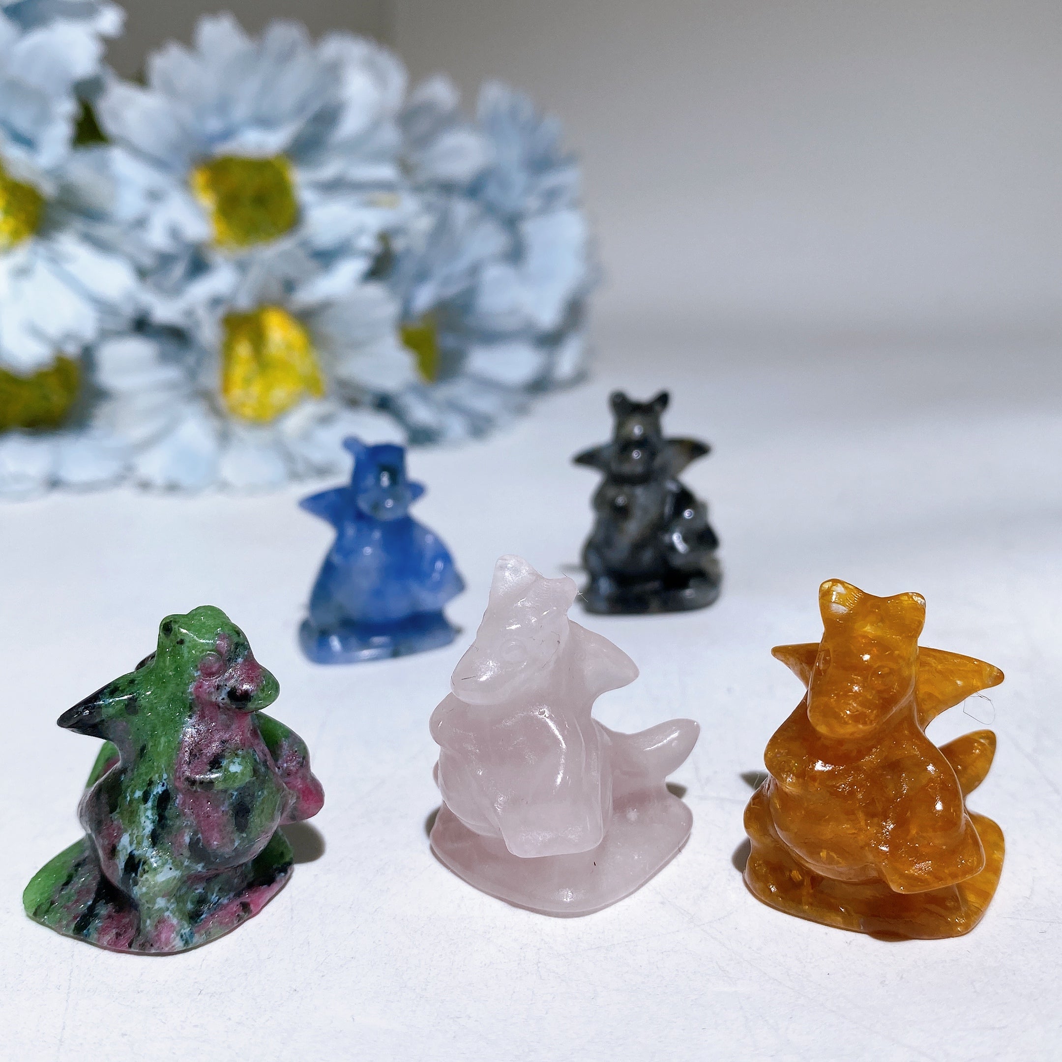 1.2 inch Crystal Dragon Figurine Carving with Healing Gemstones