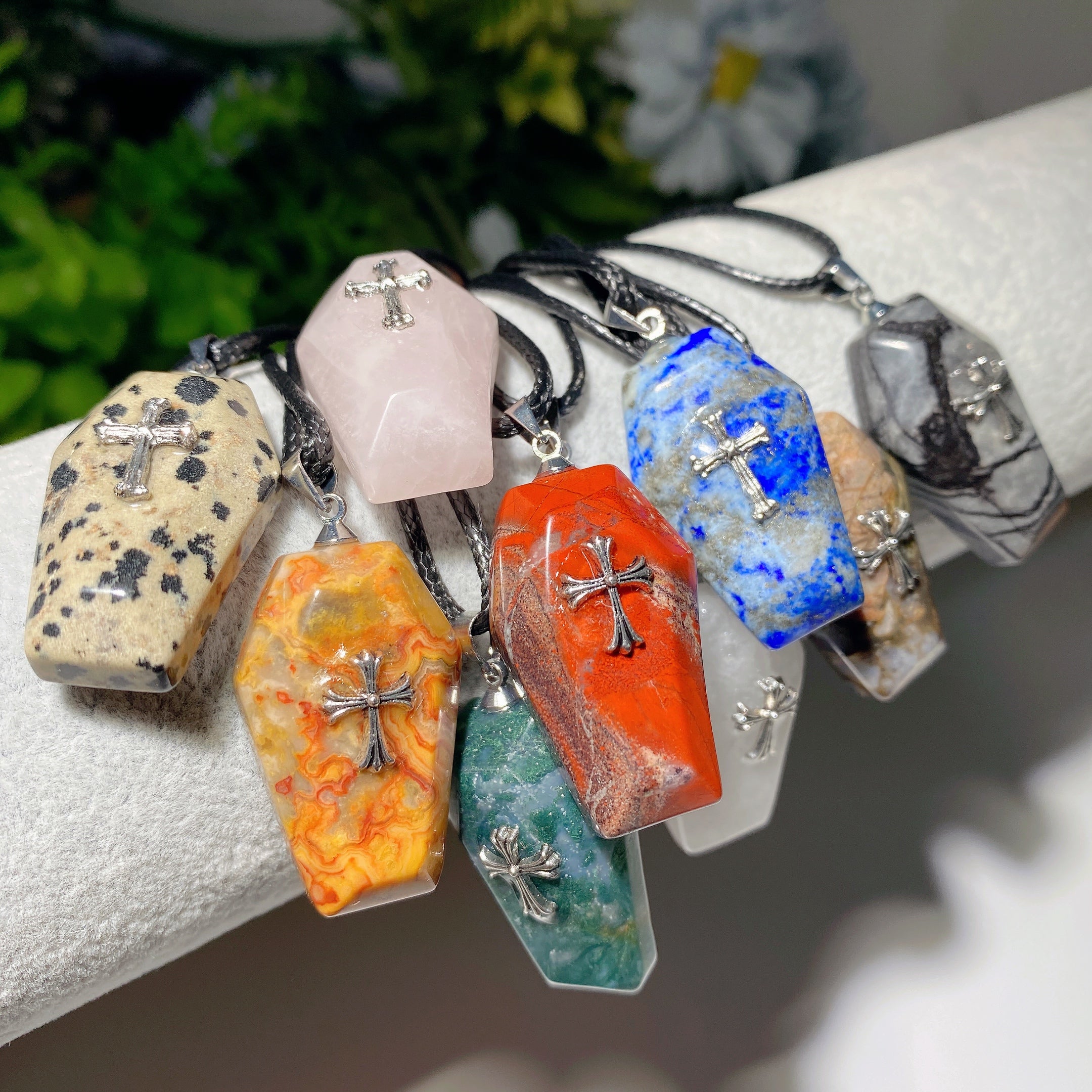 1.2 Inch Mixed Crystal Coffin Pendant Necklace for Healing