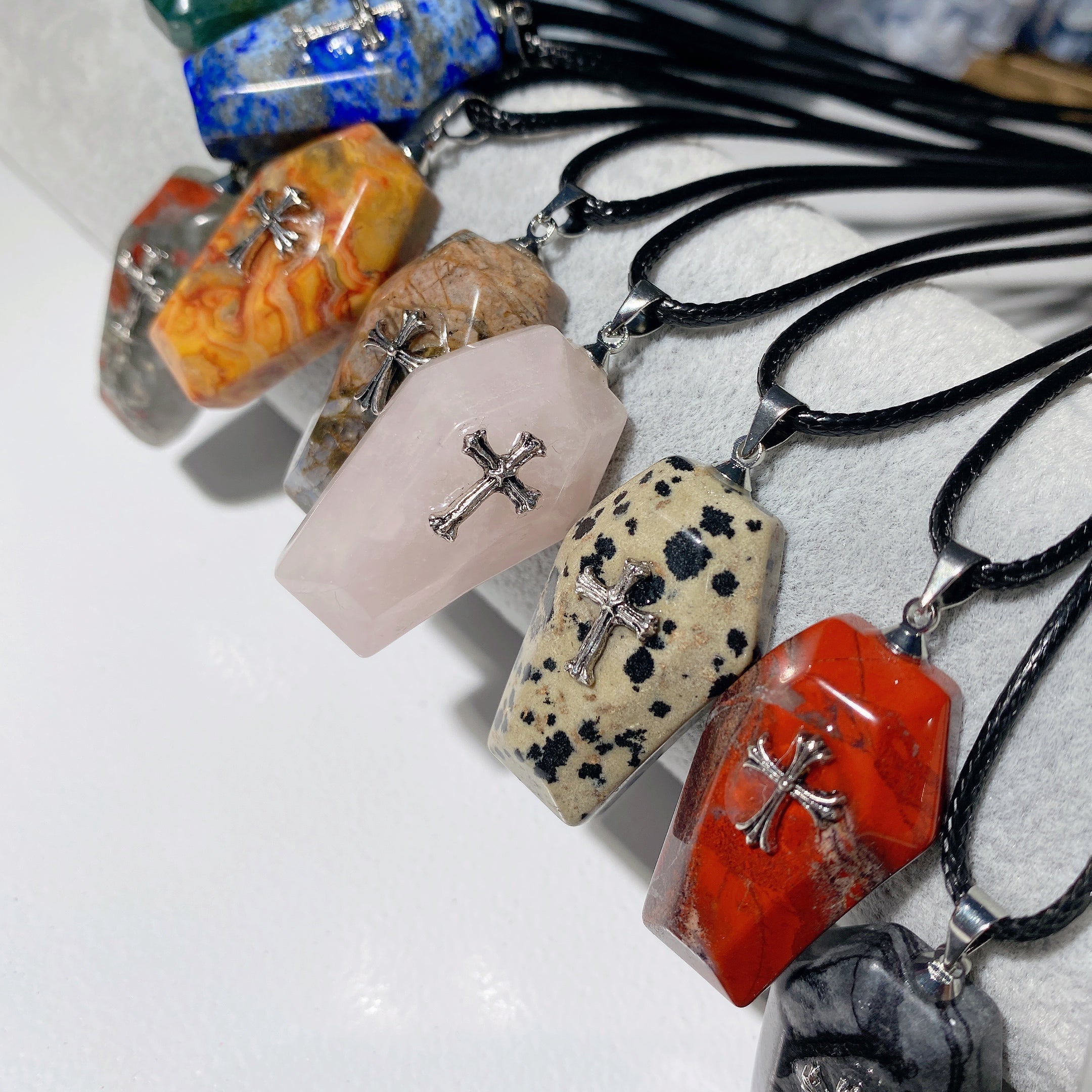 1.2 Inch Mixed Crystal Coffin Pendant Necklace for Healing