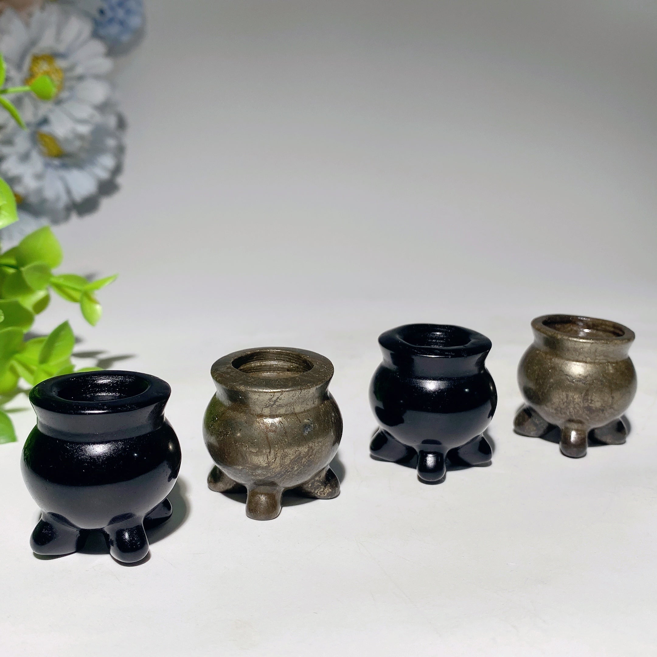 1.2 Inch Pyrite Black Obsidian Tripod Crystal Healing Shape