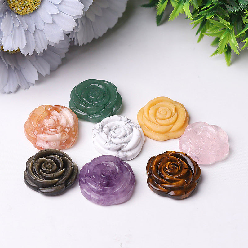 1.2 Inch Rose Flower Crystal Figurines Hand-Carved Stones