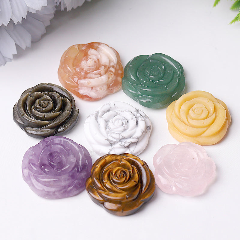 1.2 Inch Rose Flower Crystal Figurines Hand-Carved Stones