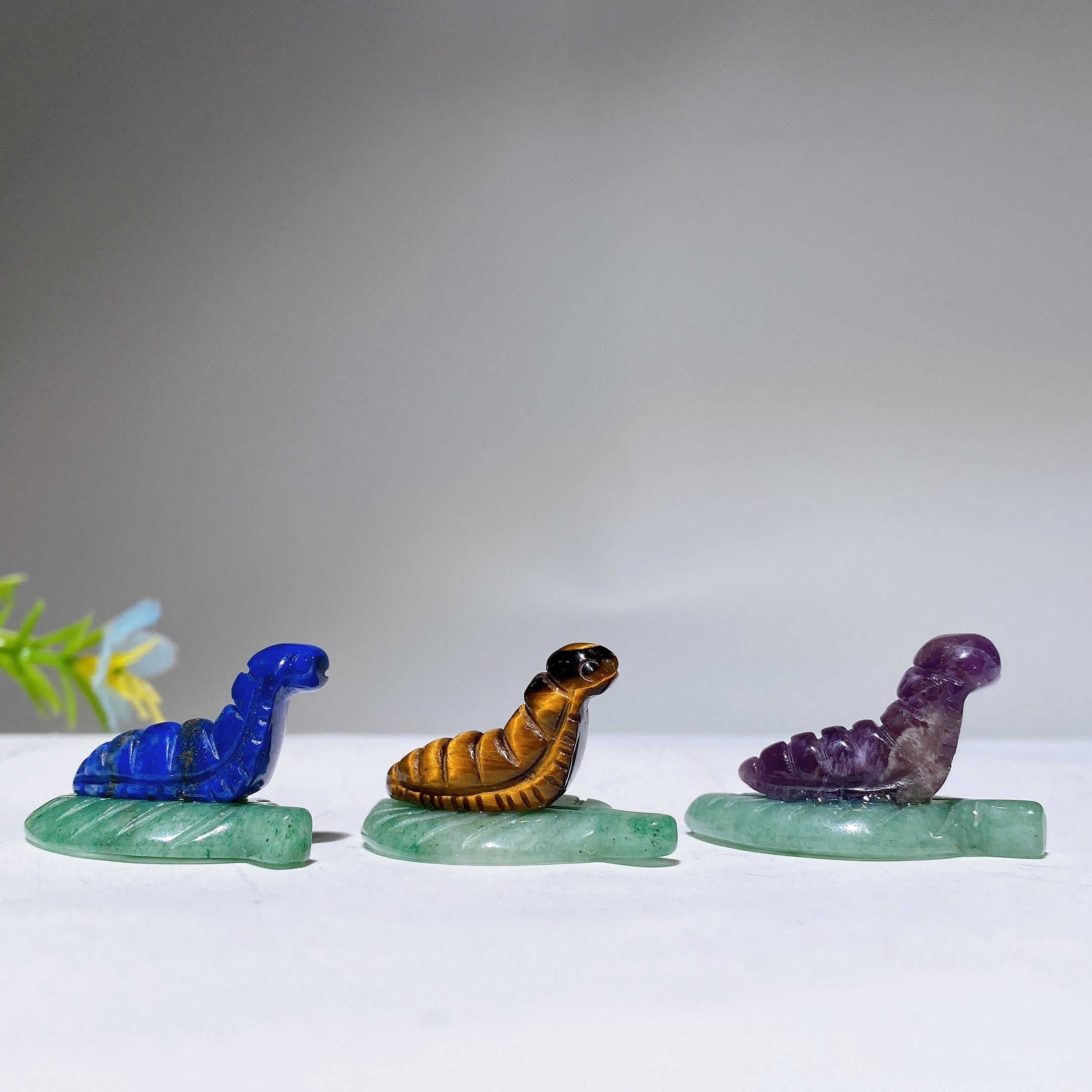 1.3 inch Green Aventurine Leaf Crystal Silkworm Figurine