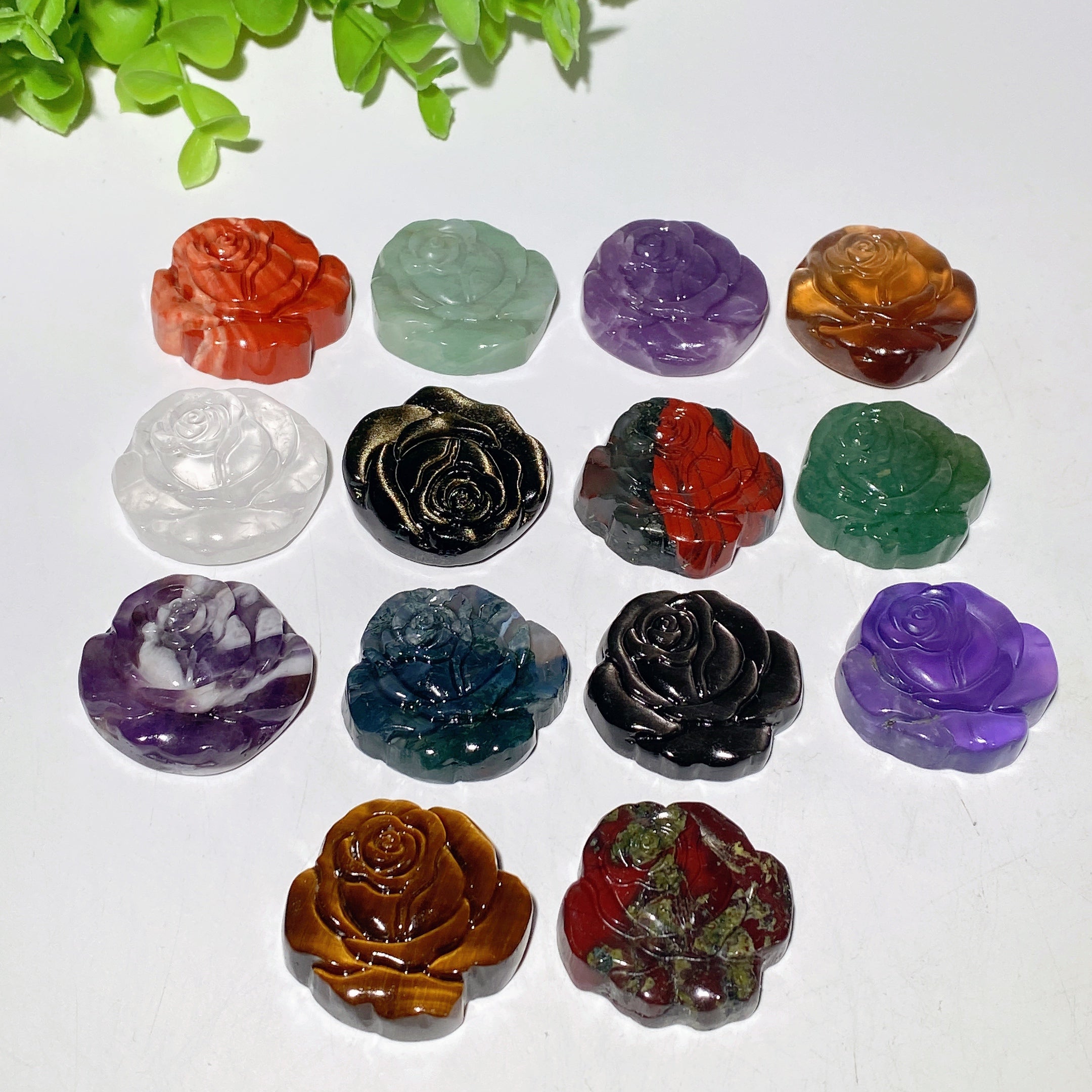 1.3 inch Mixed Crystal Rose Flower Figurines Healing Carvings