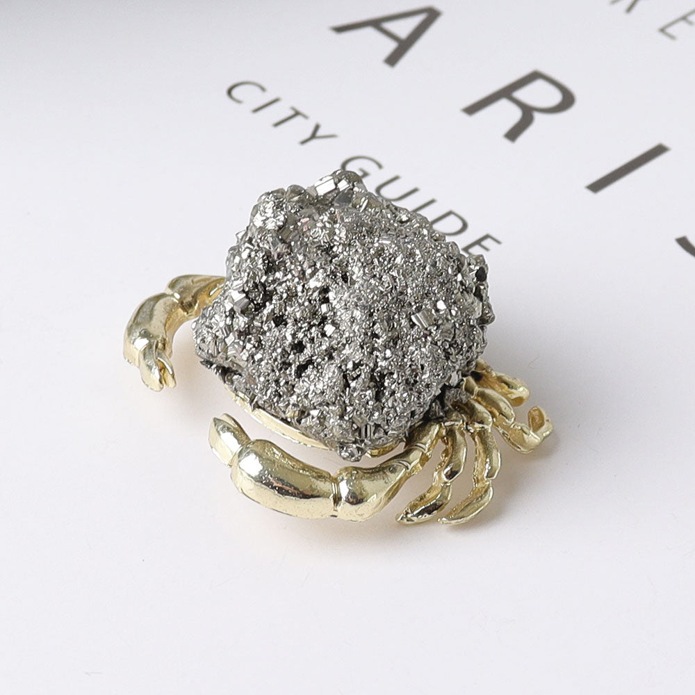 1.3 Inch Pyrite Crystal Animal Mini Crab Figurine