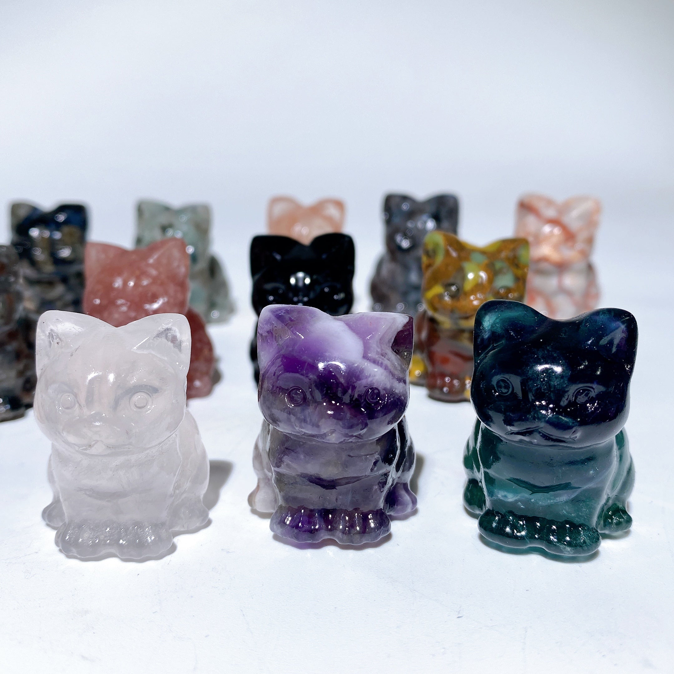1.3" Mixed Crystal Cat Figurine for Healing & Protection