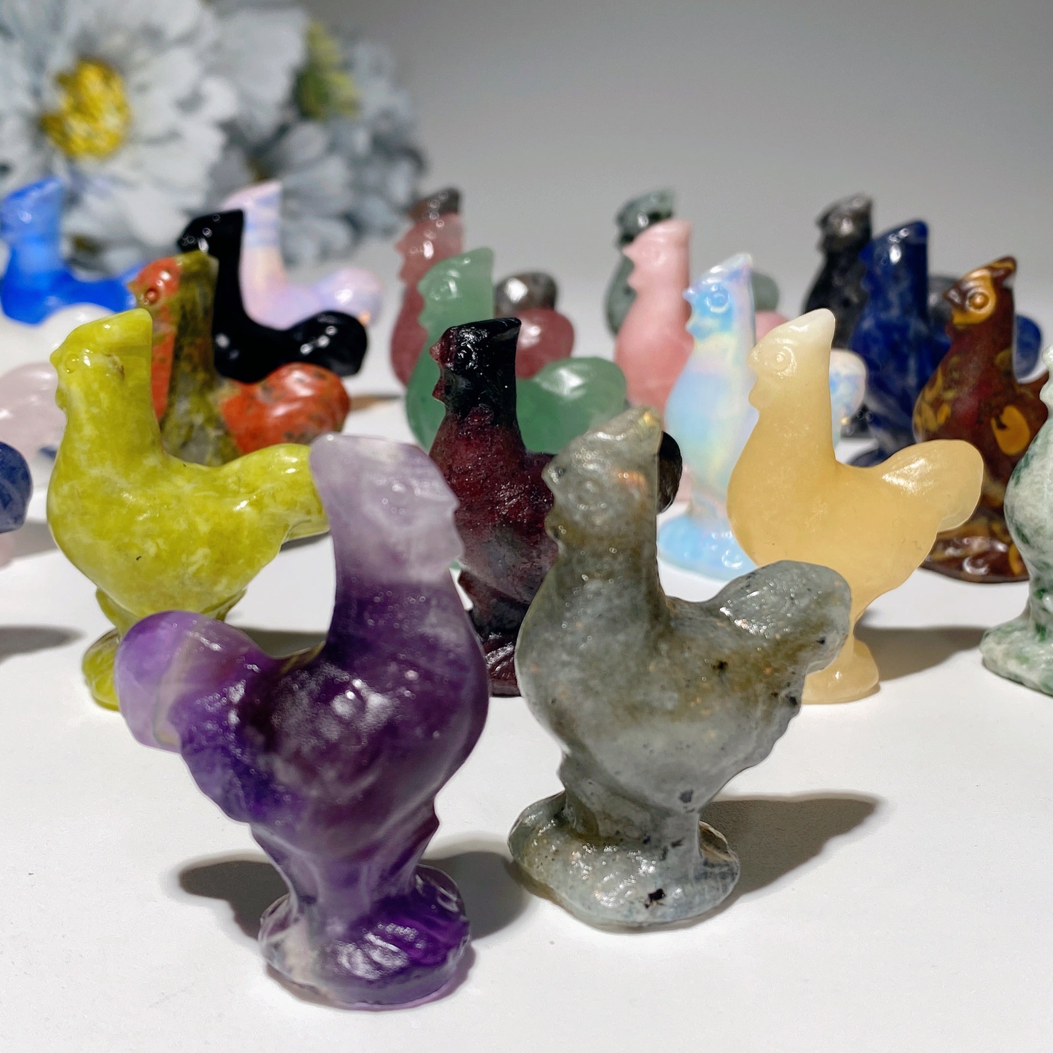 1.3" Mixed Crystal Rooster Carvings - Healing Crystal Figurines