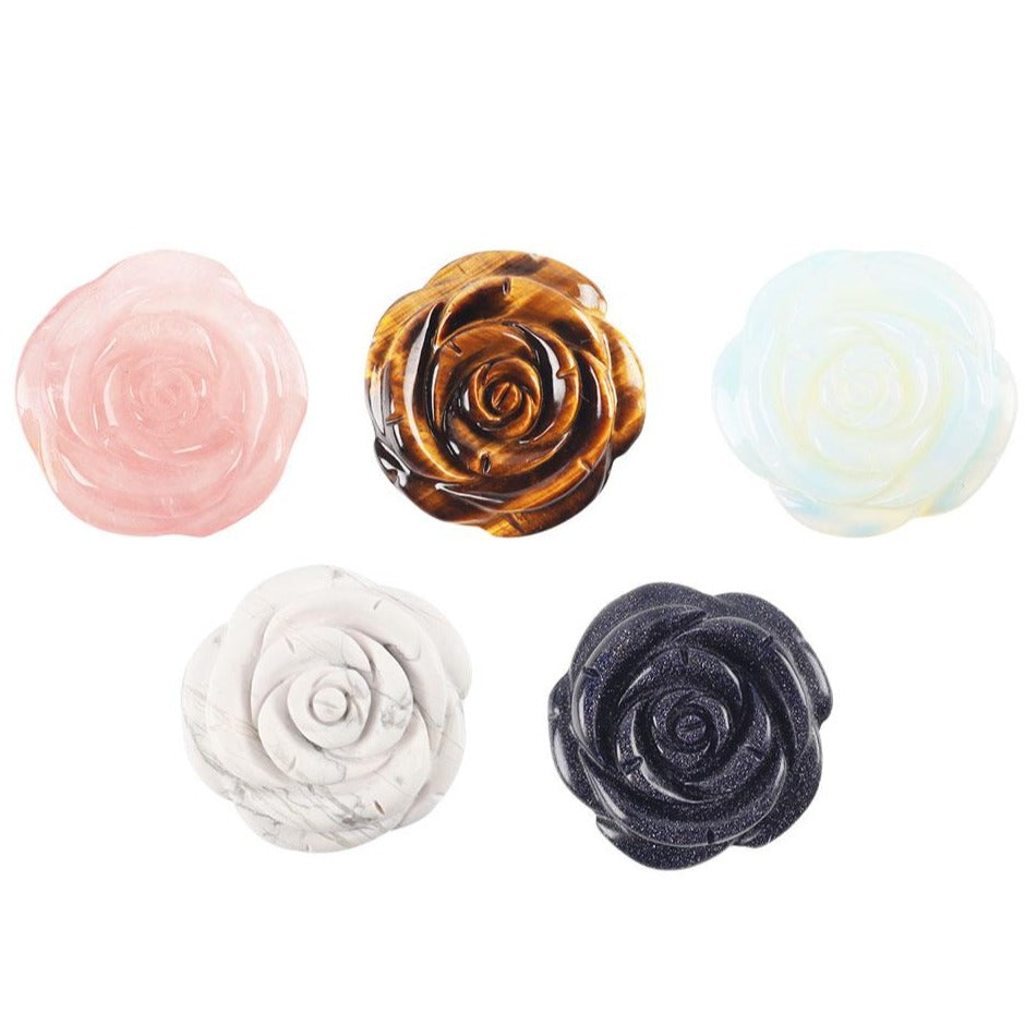1.31 inch Hand Carved Crystal Flower Figurine - Healing Gemstone Rose