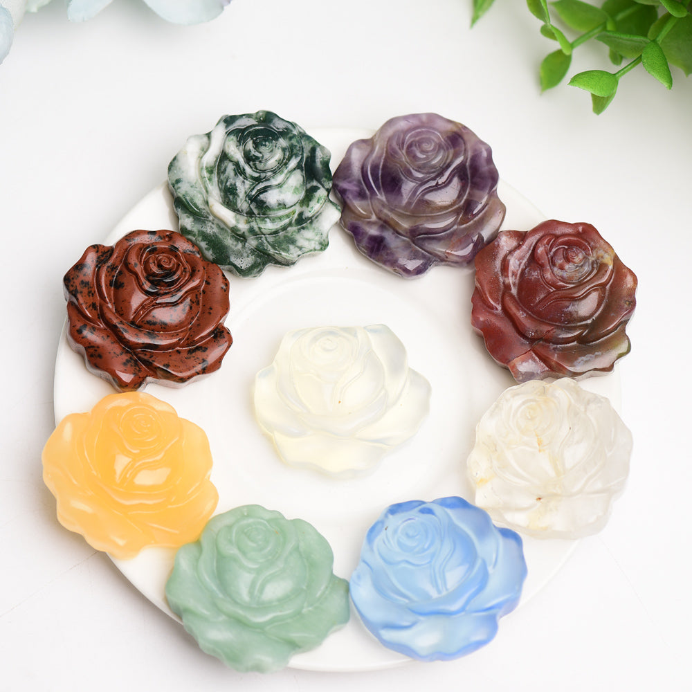 1.4-inch Mixed Crystal Rose Flower Carving Figurine for Healing