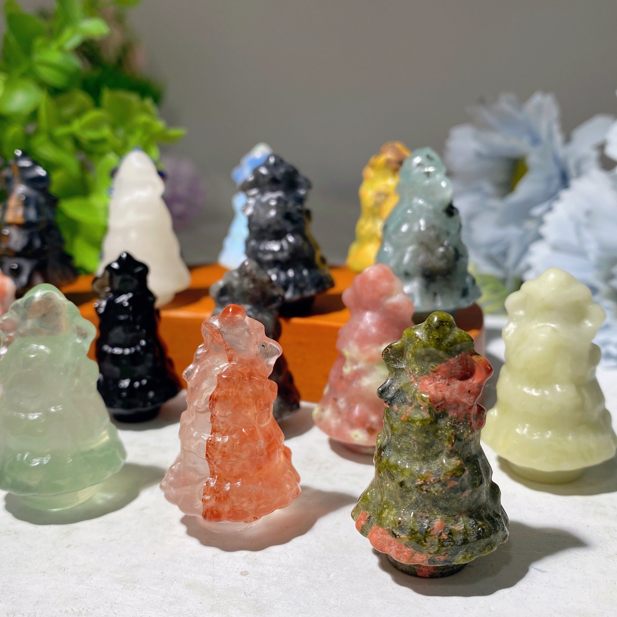 1.4 Inch Mixed Crystal Tree Carvings for Healing Decor