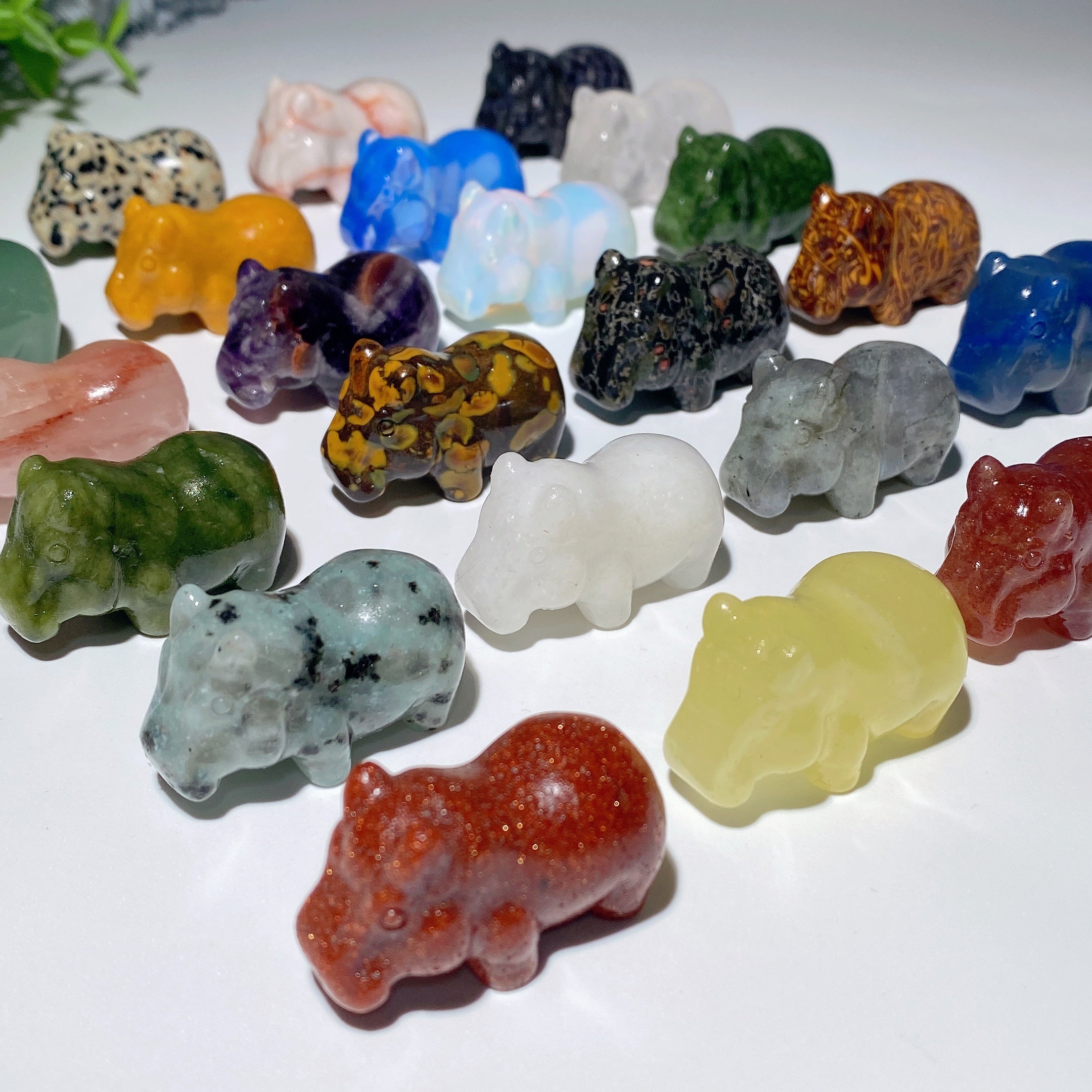 1.4" Mixed Crystal Hippo Carvings for Healing & Decor