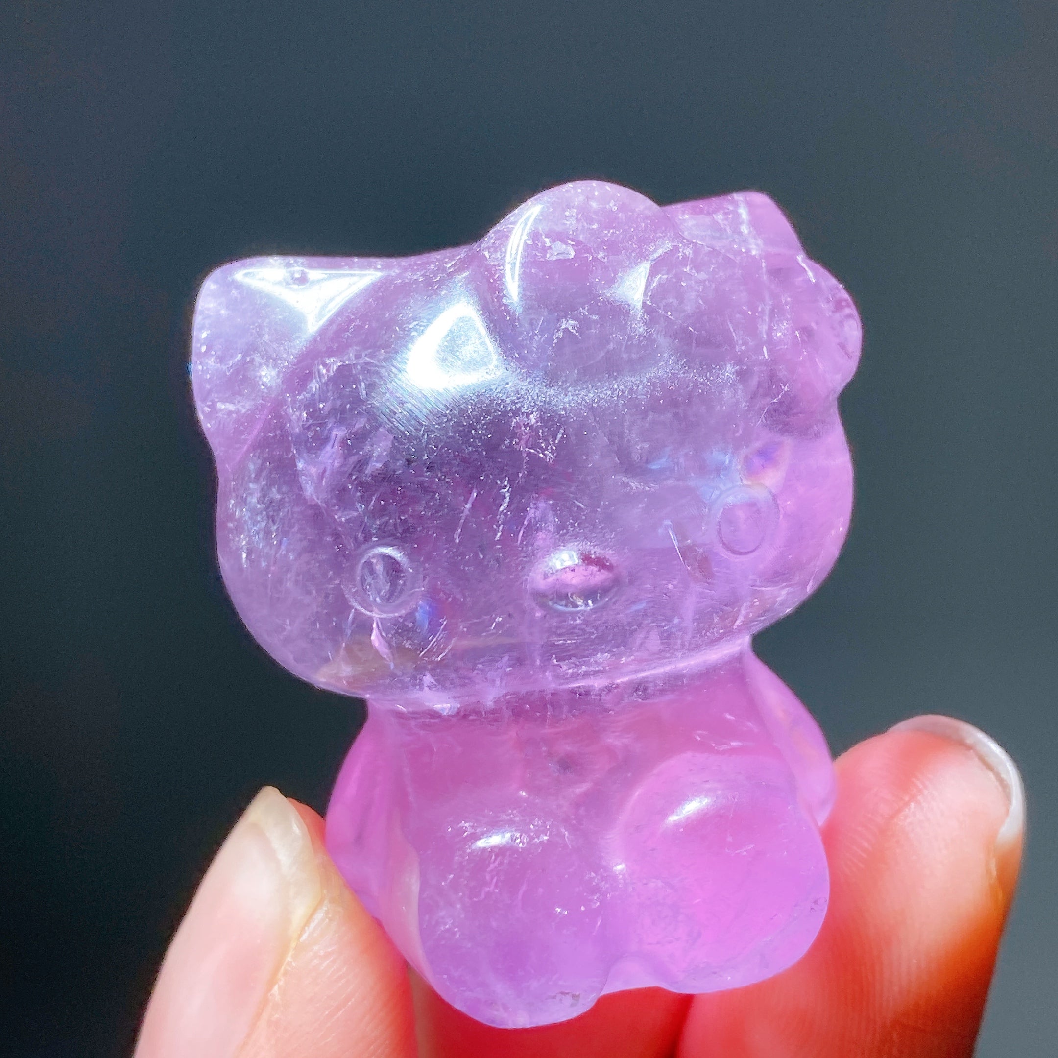 1.5 Inch Amethyst Crystal Hello Kitty Cat Carving