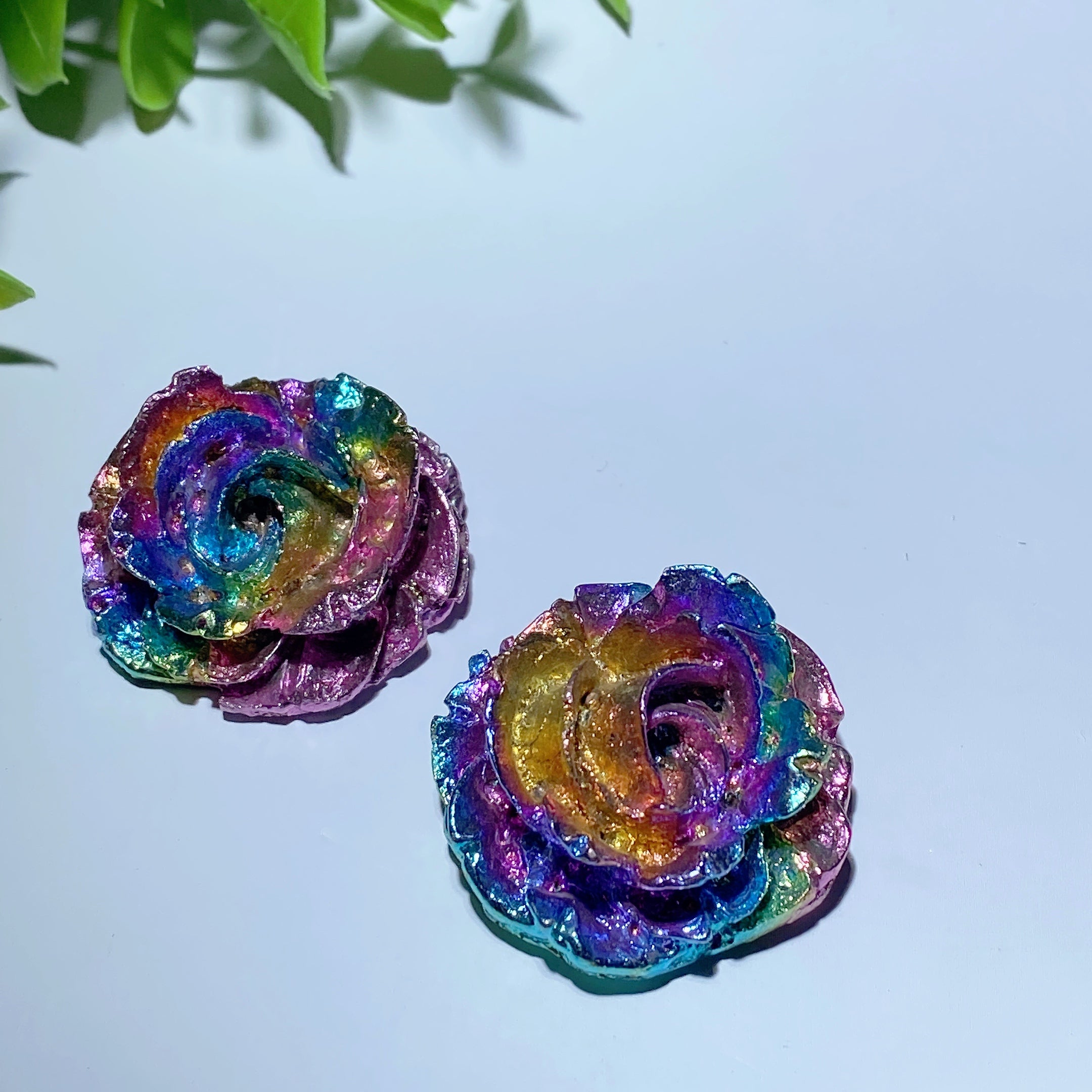 1.5 inch Aura Bismuth Rose Flower Crystal Figurine