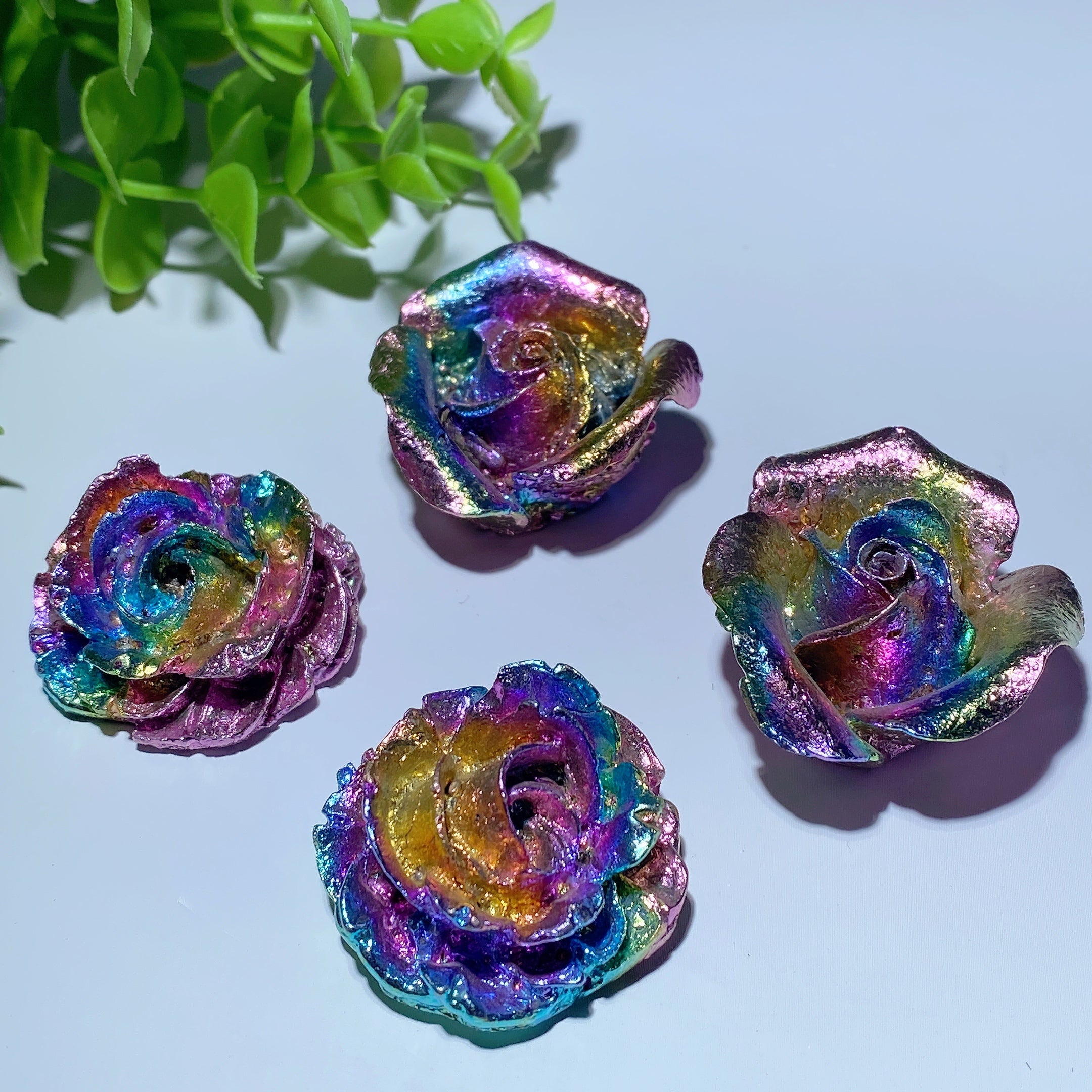 1.5 inch Aura Bismuth Rose Flower Crystal Figurine
