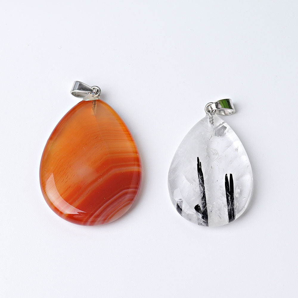 1.5 inch Carnelian Black Tourmaline Spiritual Protection Pendant