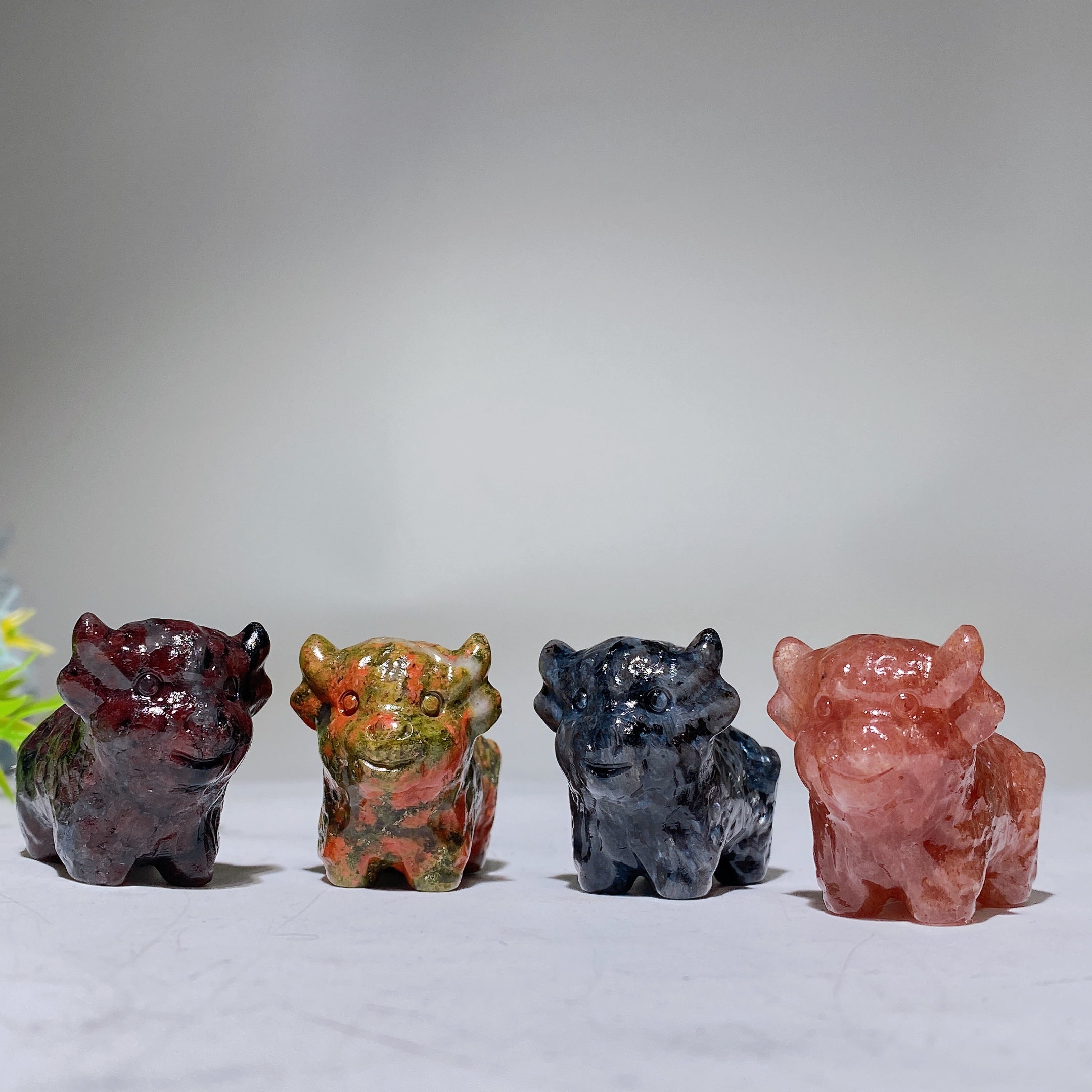1.5 inch Crystal Bull Healing Carving in Multiple Stones