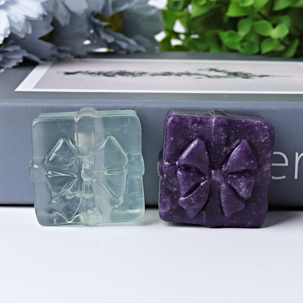 1.5 Inch Crystal Figurines Gift Box with Bow - Purple Mica & Fluorite