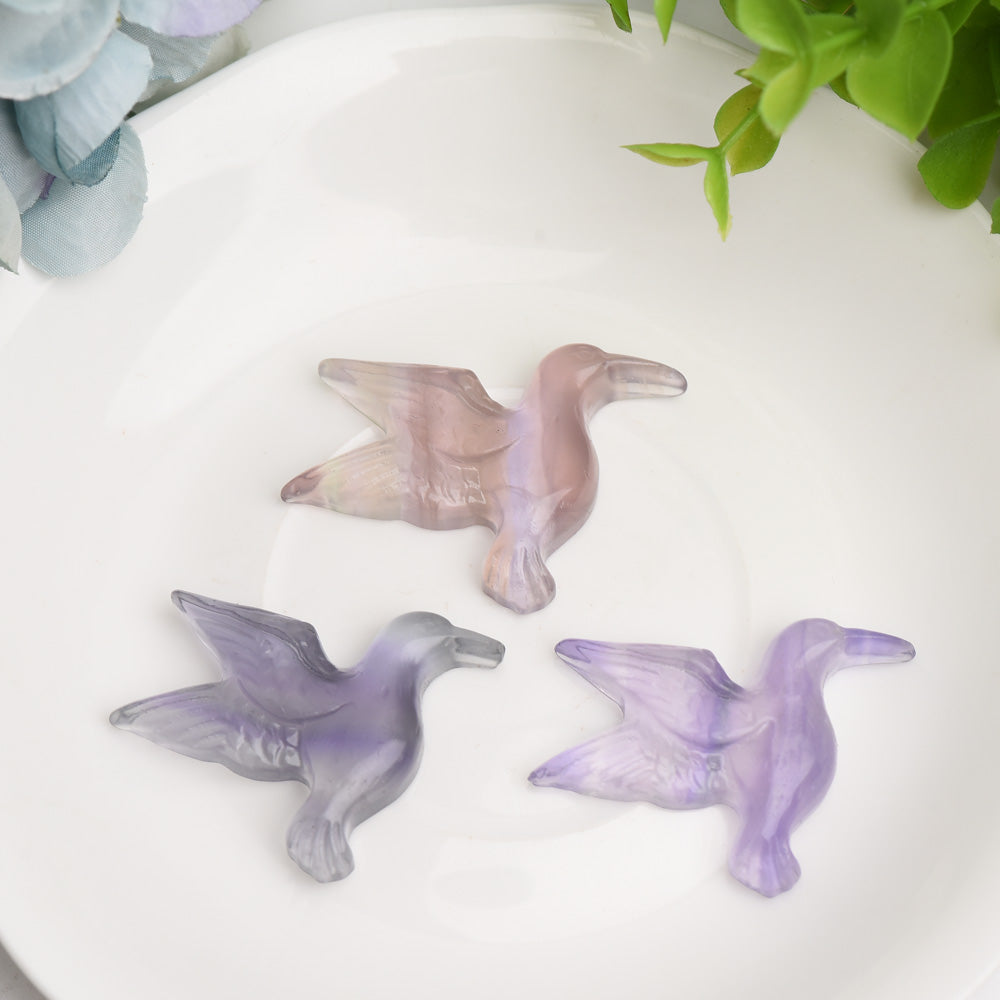 1.5 inch Fluorite Hummingbird Crystal Carving for Meditation and Healing