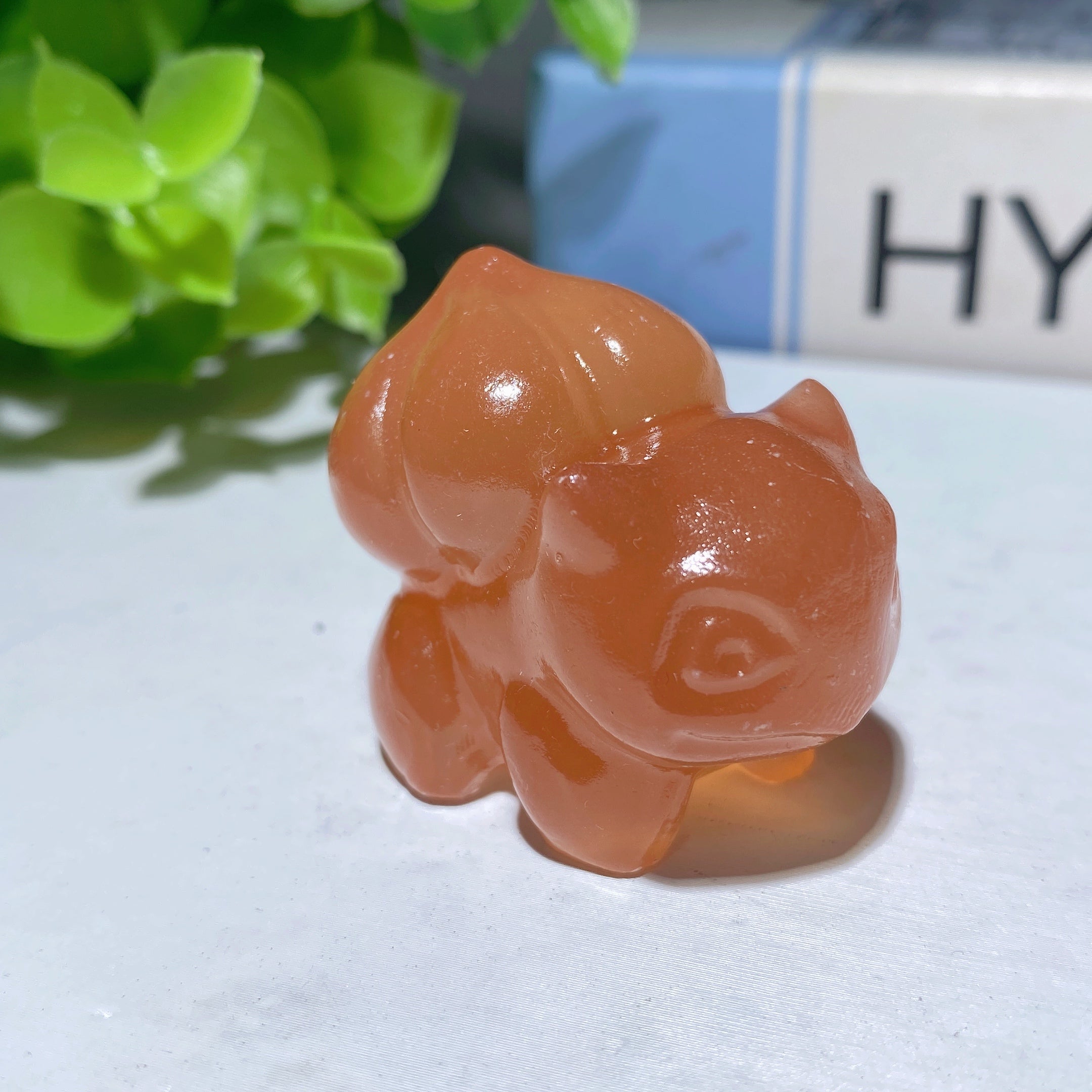 1.5 Inch Honey Calcite Crystal Figurines Bulldog and Bulbasaur