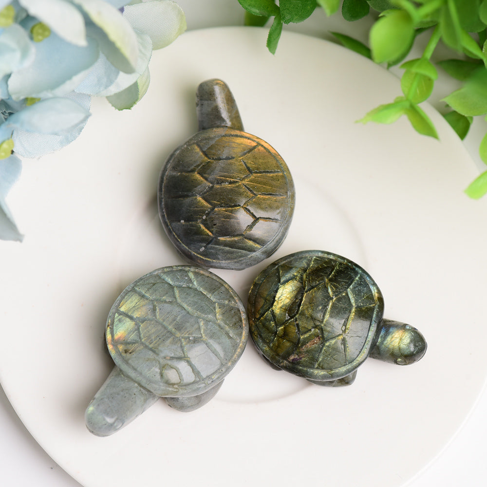 1.6 inch Labradorite Crystal Turtle Carving for Prosperity