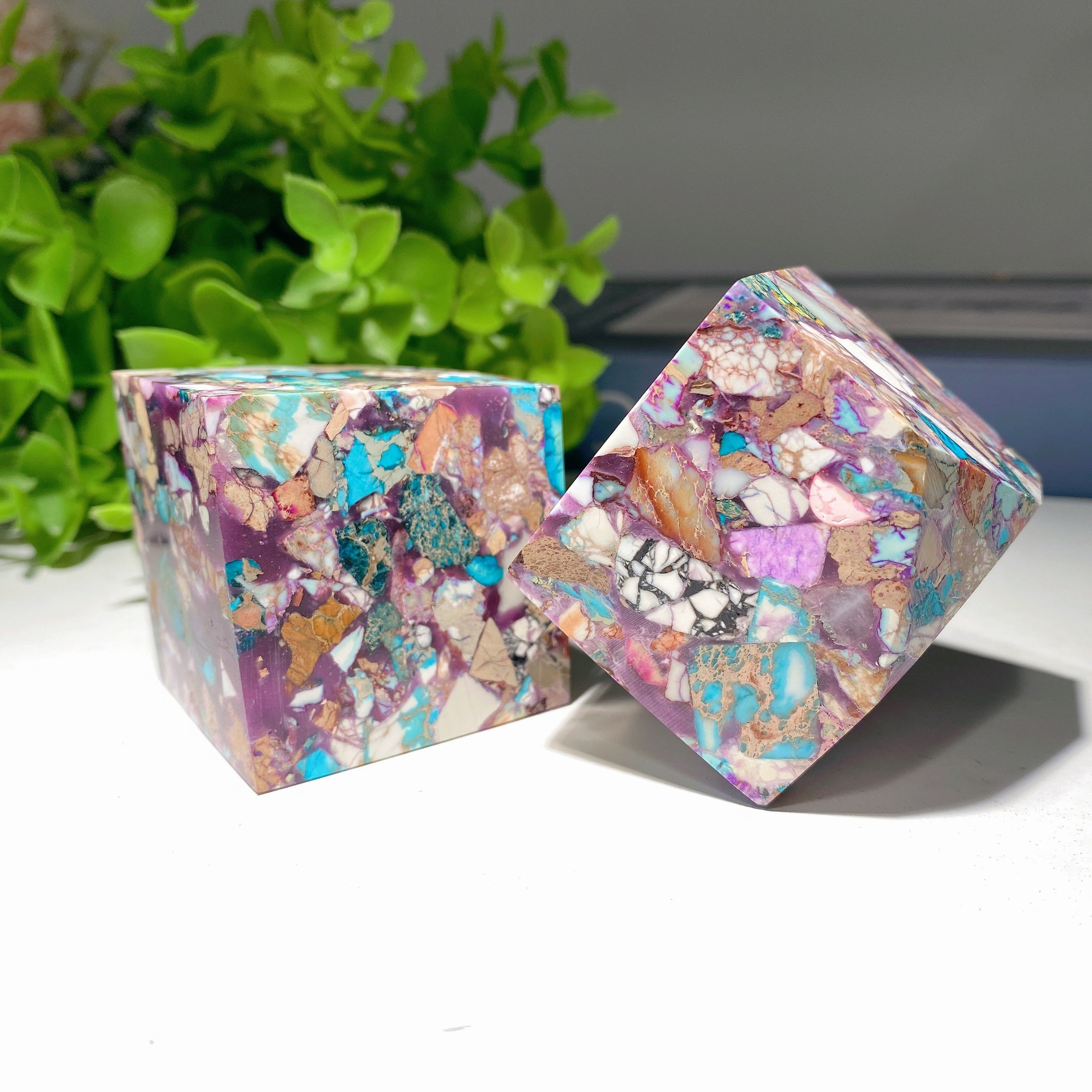 1.6 Inch Natural Turquoise Chip Cube Crystal Healing