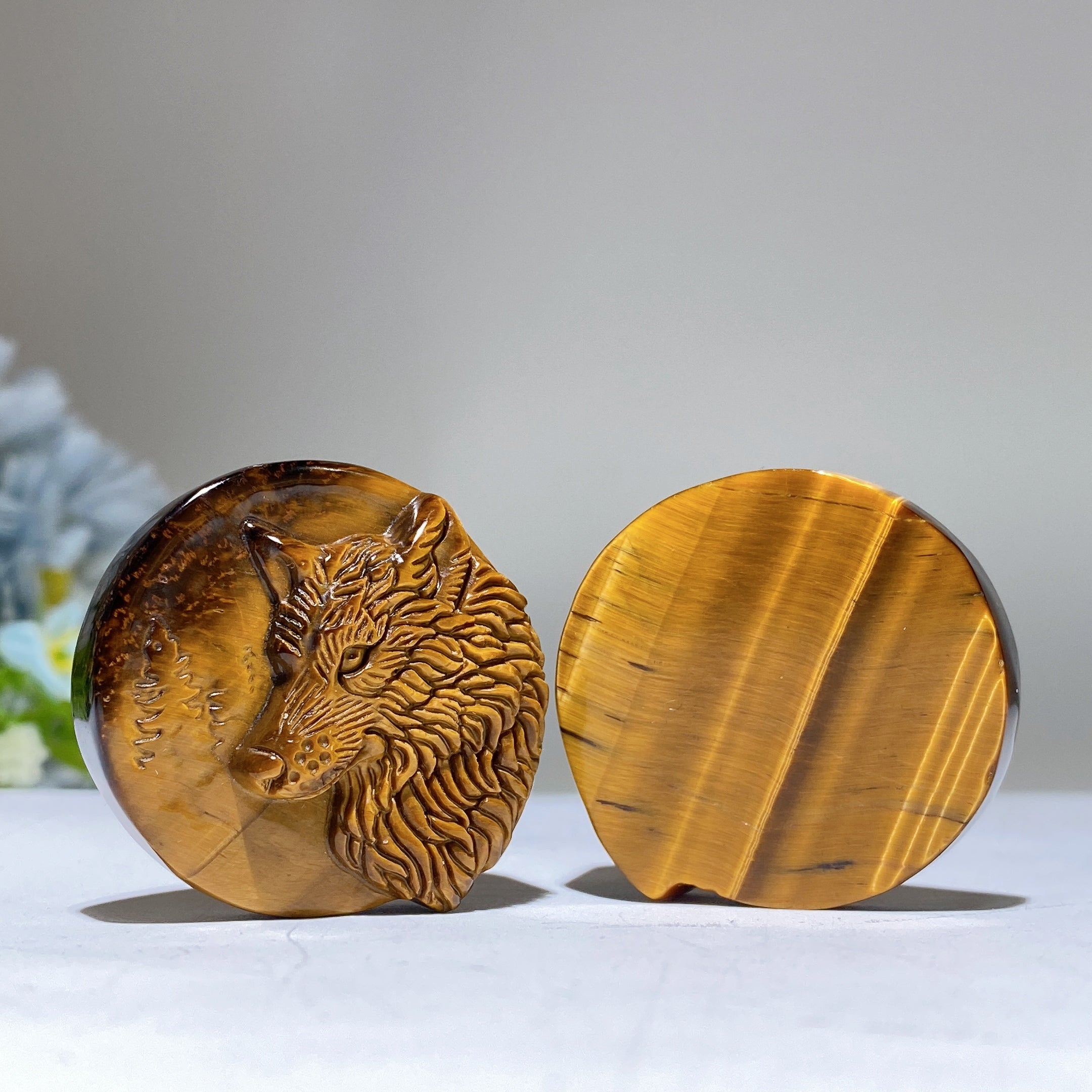 1.6 inch Yellow Tiger Eye Wolf Head Crystal Carving