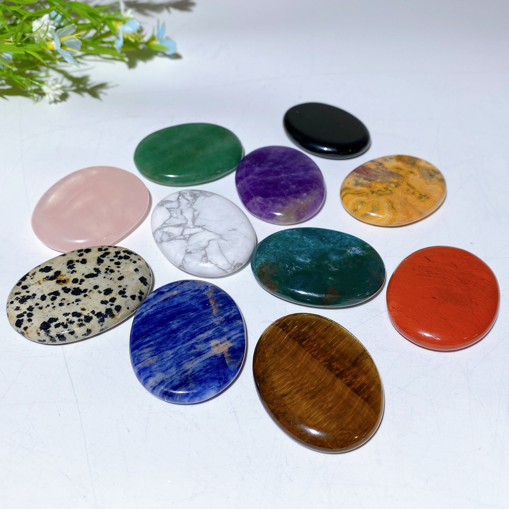 1.7" Crystal Flat Healing Palm Stone for Meditation