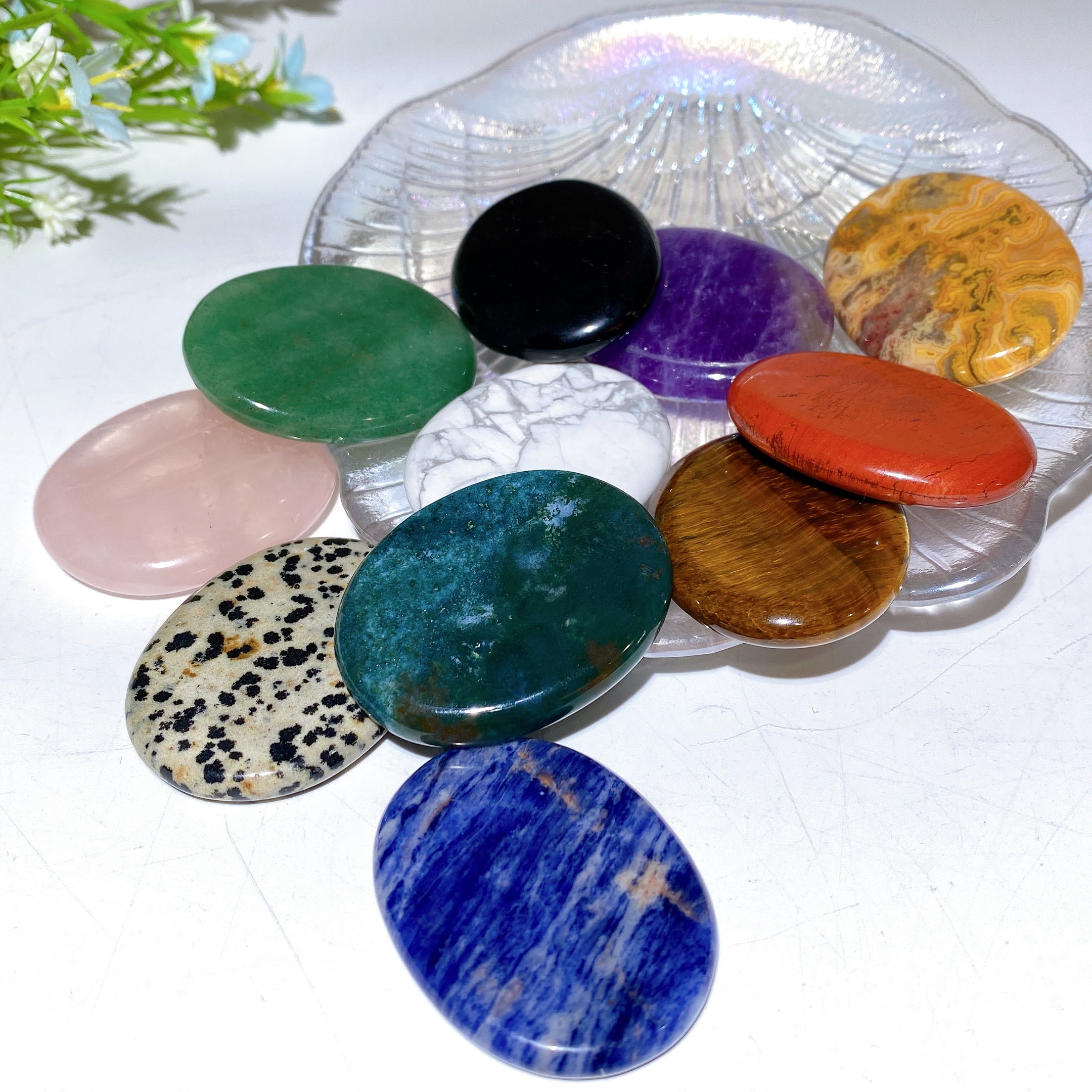 1.7" Crystal Flat Healing Palm Stone for Meditation