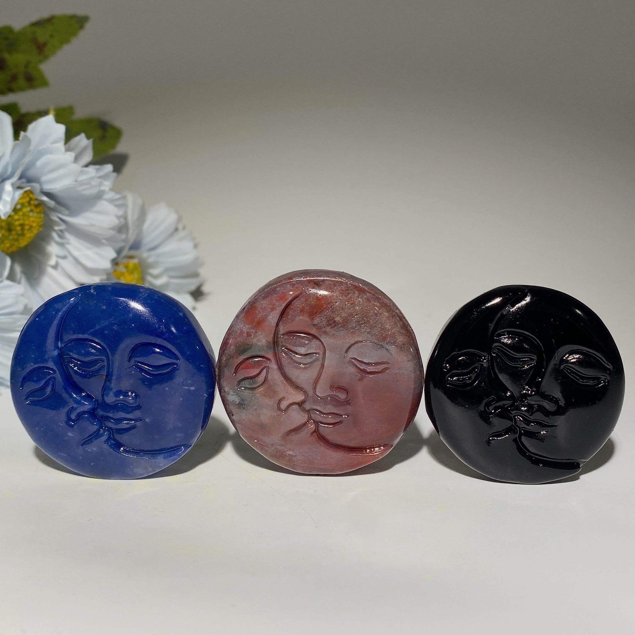 1.7 inch Mixed Crystal Moon & Sun Face Figurine