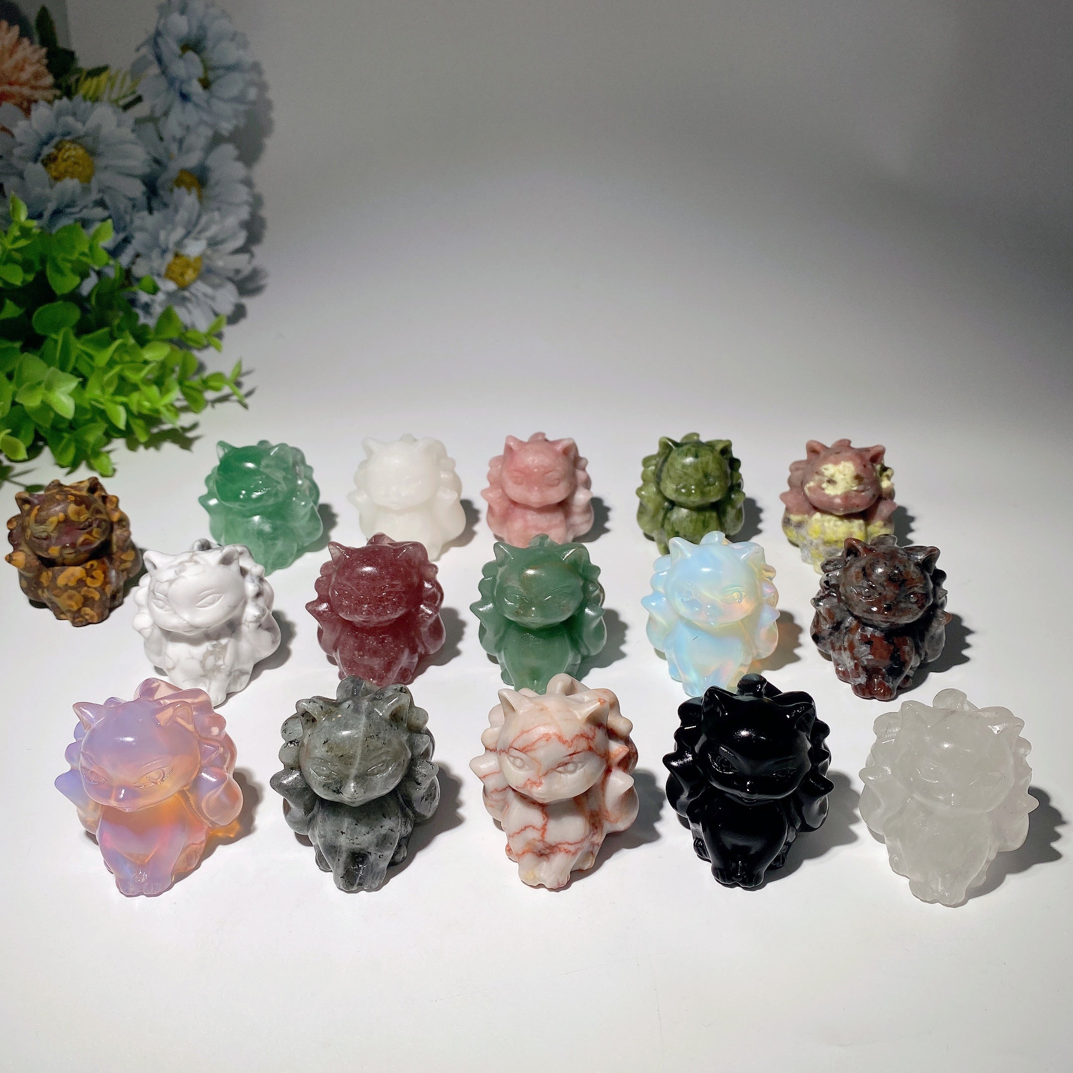 1.7 inch Mixed Crystal Nine-Tails Fox Carving Figurine