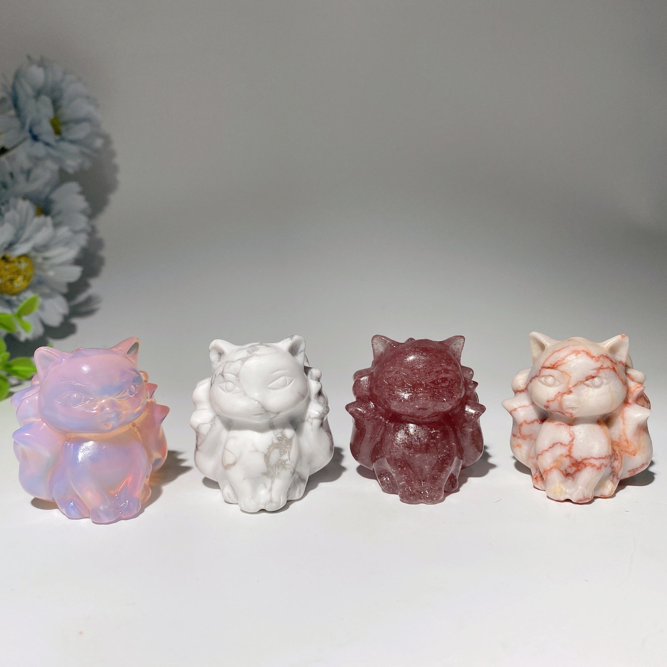 1.7 inch Mixed Crystal Nine-Tails Fox Carving Figurine
