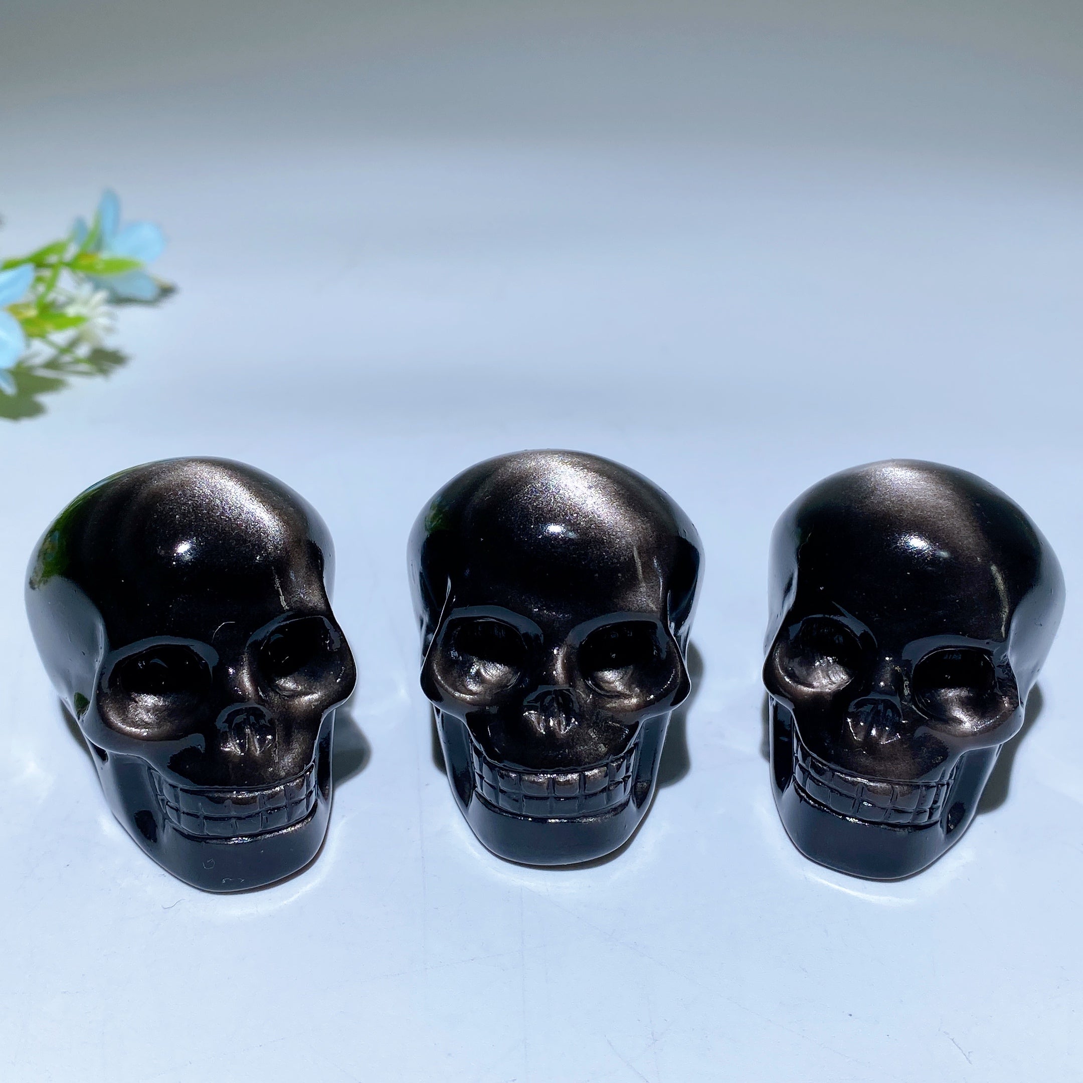 1.7-inch Silver Obsidian Crystal Skull Carving for Healing