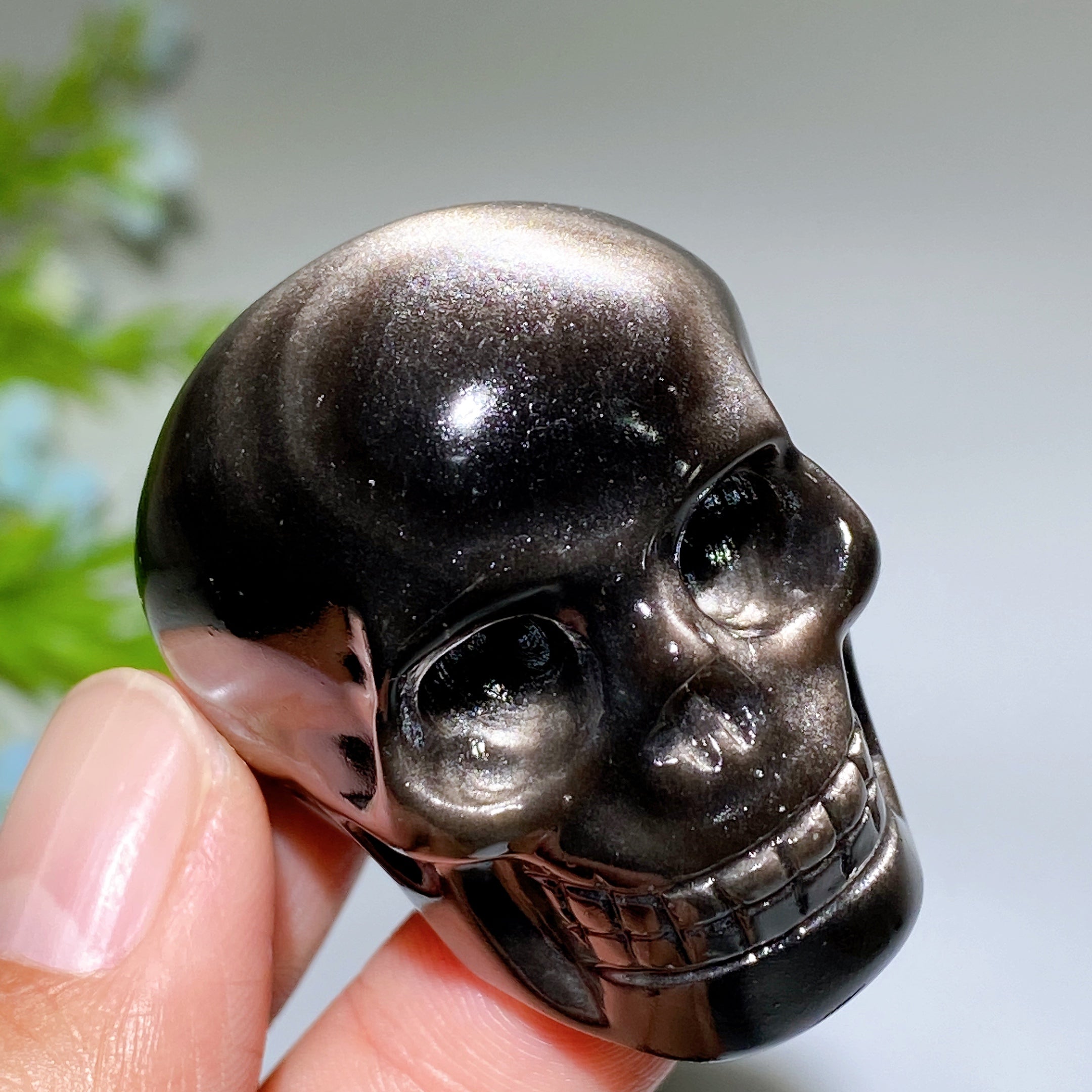 1.7-inch Silver Obsidian Crystal Skull Carving for Healing