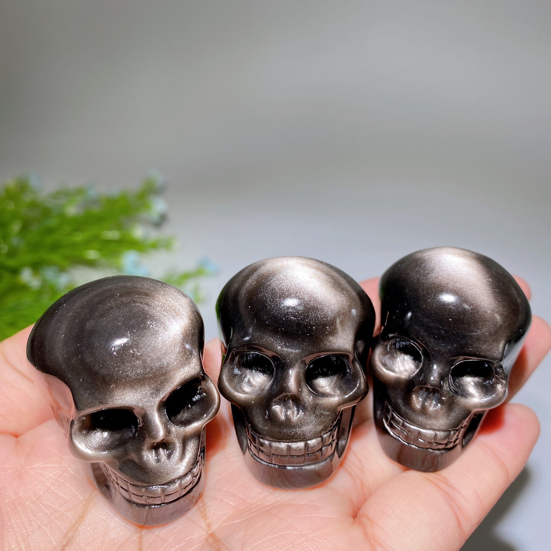1.7-inch Silver Obsidian Crystal Skull Carving for Healing