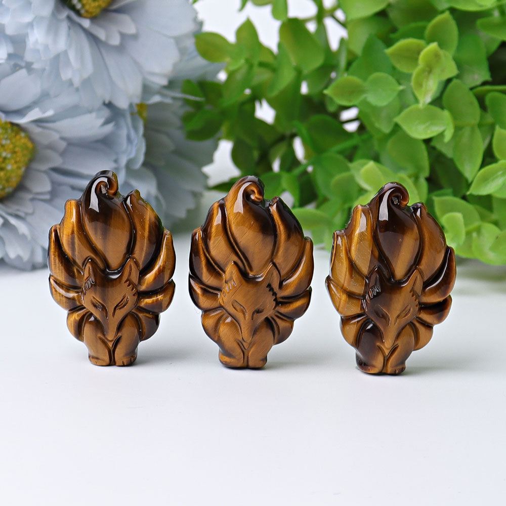 1.7 inch Tiger Eye Nine Tail Fox Crystal Carving