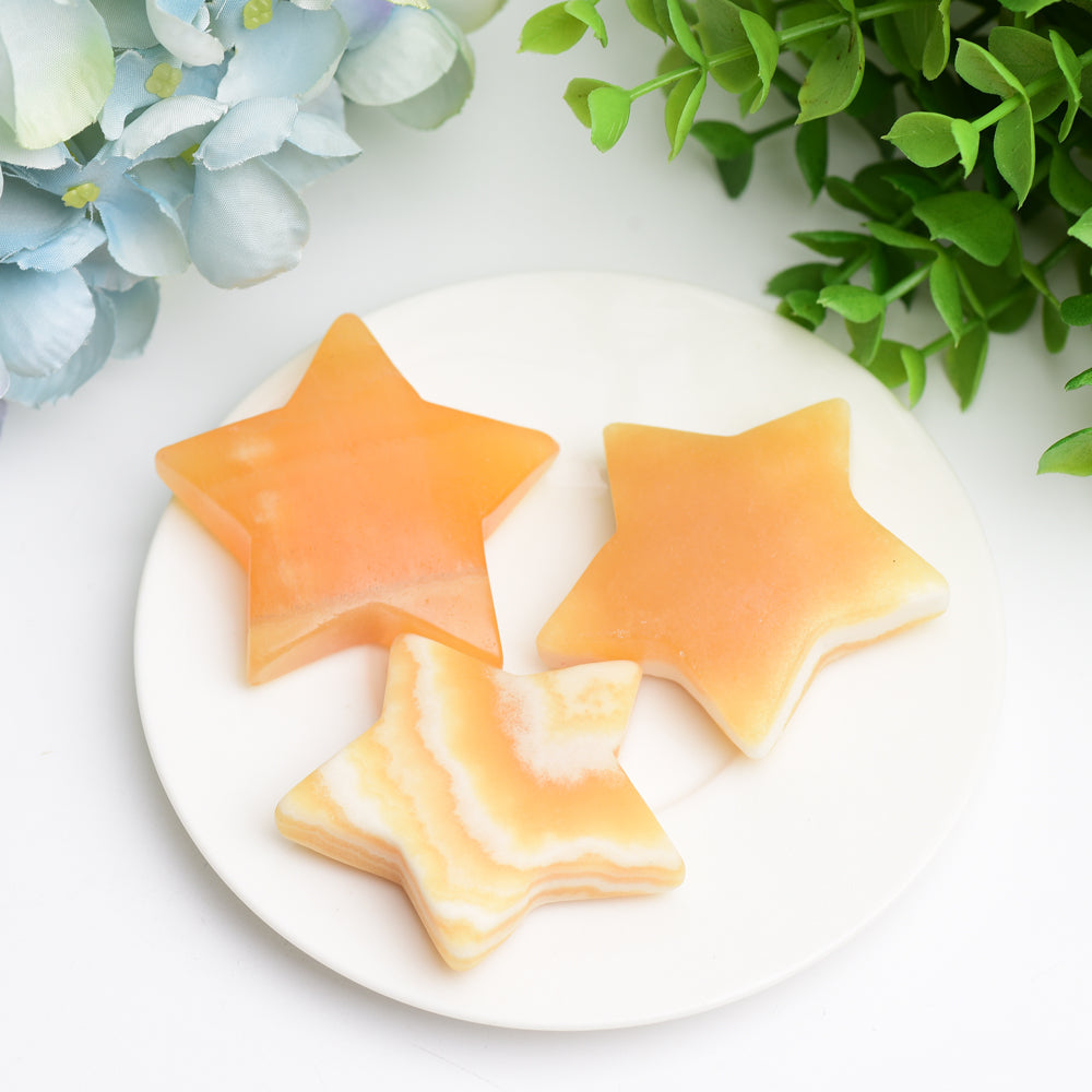 1.8-2.0 inch Orange Calcite Star Crystal Figurine